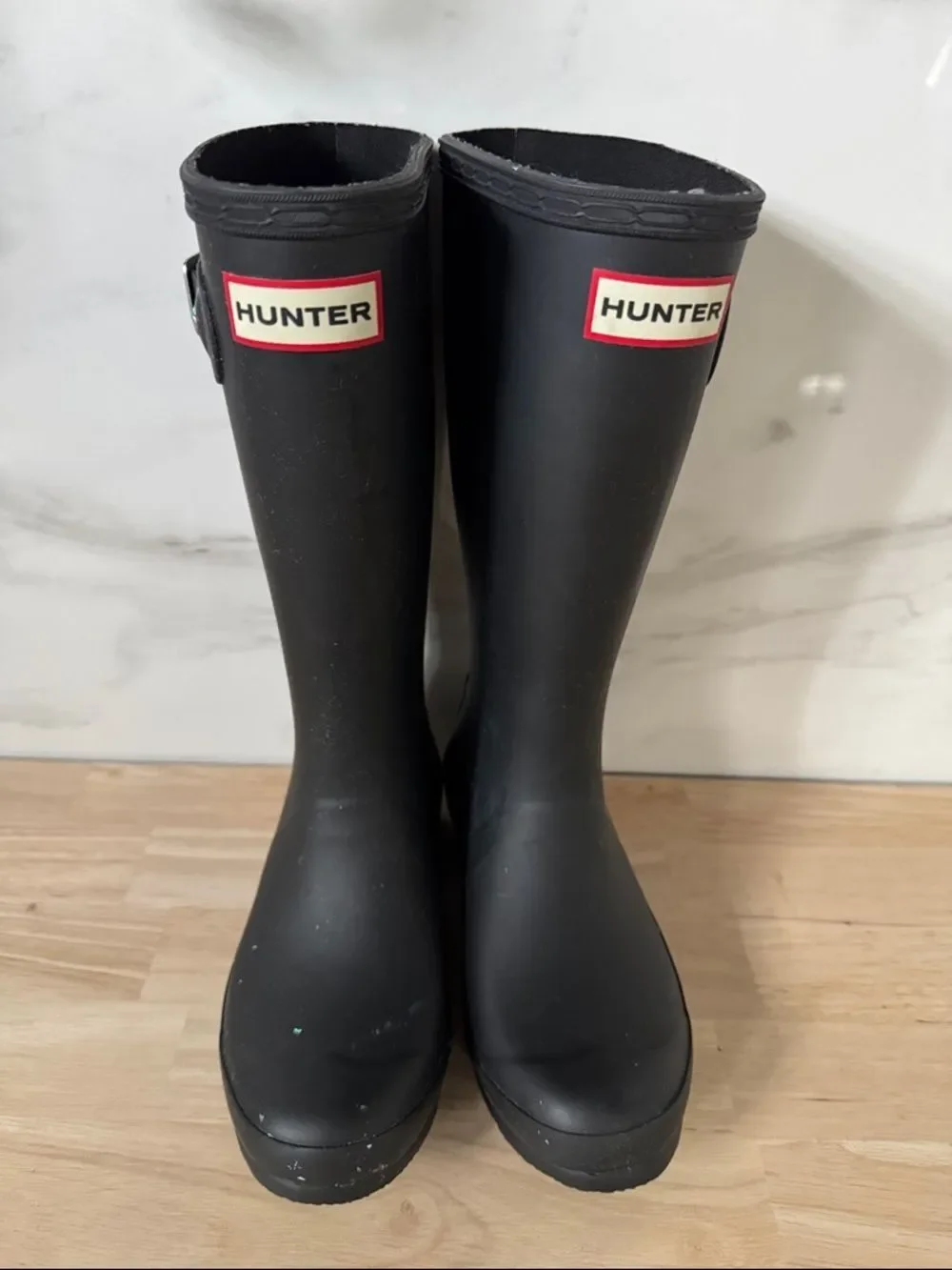 Hunter Matte Black Knee-High Rubber Boots with Logo